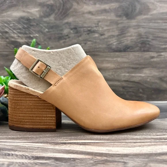 NIB Korks Kork Ease Rayleigh Slingback Block Heel Leather Clogs Natural - Picture 7 of 14